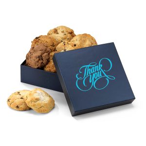 Assortment of gourmet cookies in a 'Thank You' gift box, ideal for appreciation gifts.